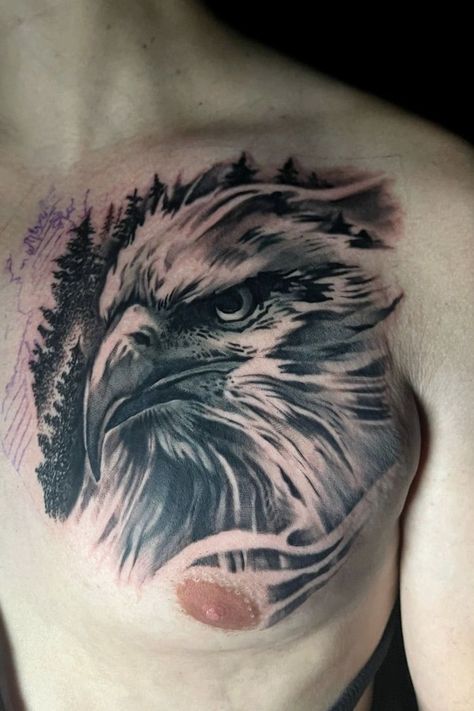 Eagle tattoo by Edo. Limited availability at Salvation Tattoo Studio Chest Tattoo Animal, Eagle Chest Tattoo, Eagle Head Tattoo, Bald Eagle Tattoos, Holy Spirit Tattoo, Wing Tattoo Men, Salvation Tattoo, Spirit Tattoo, Forearm Band Tattoos