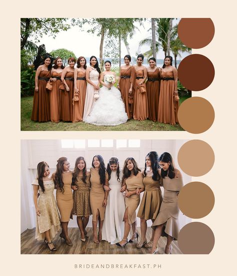 How about a brown color palette for your wedding? Shade Of Brown Wedding Theme, Brown Gold Cream Wedding Color Schemes, Brown Shades Wedding Theme, Wedding Ideas Brown Color Schemes, Chocolate Wedding Theme Color Schemes, Beige Motif Wedding, Brown Wedding Motif, Motif Color For Wedding, Chocolate Wedding Color Schemes