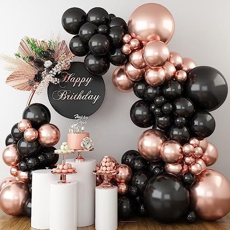 Rose Gold and Black Balloon Arch Kit, Metallic Rose Gold and Black Balloon Garland Kit with Different Sizes 18/12/10/5 inch Balloons for Graduation Birthday Wedding Anniversary Party Decorations 21st Rose Gold Birthday Party, Rose Gold And Black Balloon Arch, Rose Gold And Black Graduation Party, Black Pink And Gold Party Decorations, Rose Gold Black And White Party Decor, Black And Rose Gold Party Decorations, Rose Gold Graduation Party Decorations, Black And Pink Balloons, Pink And Gold Party Ideas