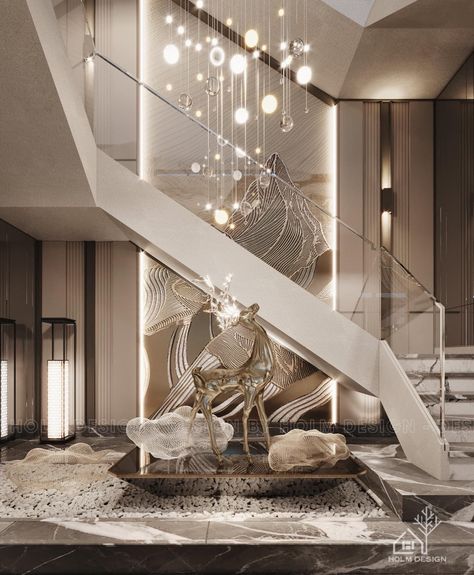 Staircase Design Modern Luxury, Penthouse Staircase, Steel Staircase Design, Staircase Wall Design, درابزين السلم, Luxury Stairs, Steel Staircase, Staircase Styles, Staircase Interior Design