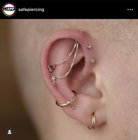 Ear Mapping, Piercing Stacks, Earring Stacks, Ear Curation, Ear Cuff Piercing, Piercing Inspo, Cool Ear Piercings, Cute Ear Piercings, Cute Piercings