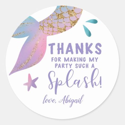 $7.25 | Magical Mermaid Birthday Thank You Favor #mermaid, under the sea, birthday party, thank you, splash, whimsical, magical, gold, purple teal, girl Mermaid Birthday Party Decorations, Mermaid Theme Birthday Party, Magical Mermaid, Under The Sea Birthday, Third Birthday Party, Mermaid Invitations, Mermaid Under The Sea, Mermaid Theme Party, Sea Birthday Party