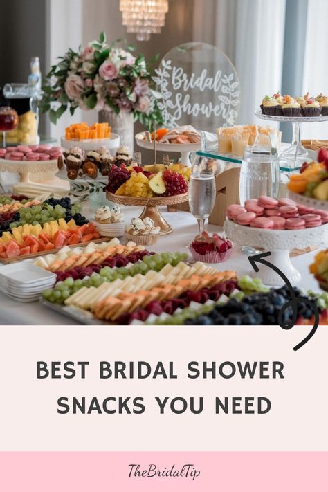 Best Bridal Shower Snacks You Need Bridal Shower Food Menu Ideas, Bridal Shower Finger Sandwiches, Foods For Bridal Showers Easy, Brunch Wedding Shower Food, Bridal Party Snacks, Bridal Shower Appetizers Finger Foods, Couples Shower Food Ideas, Bridal Shower Snack Ideas, Bridal Shower Food Appetizers