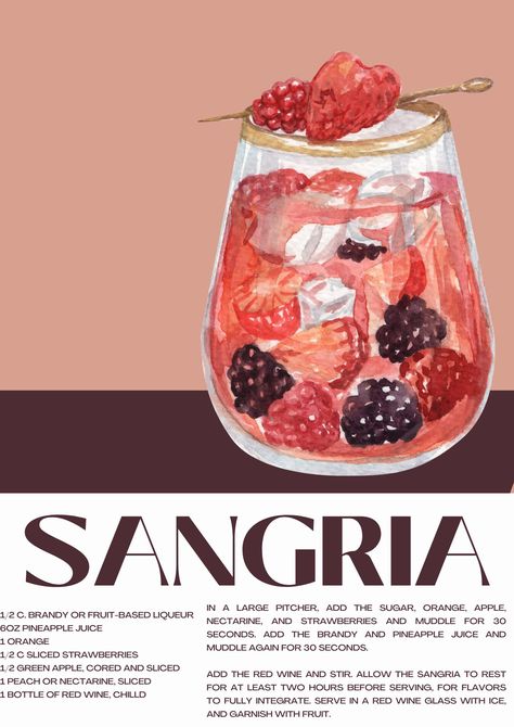 Recipe Poster, Sangria Cocktail, Classic Cocktail Recipes, Sangria Recipes, Classic Cocktail, Cocktail Menu, Nectarine, Pineapple Juice, Cocktail Recipe