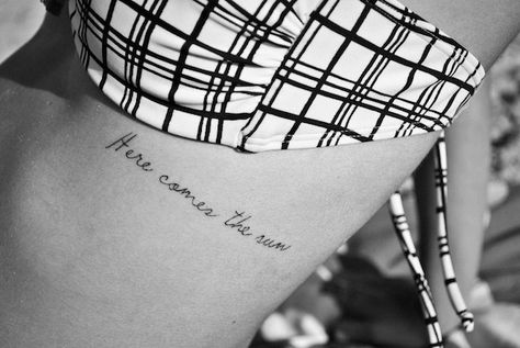 Here Comes The Sun Tattoo, The Sun Tattoo, Tattoo On Ribs, Good Tattoo Quotes, Tattoo Neck, Arrow Tattoos, Sun Tattoo, Here Comes The Sun, Feather Tattoos