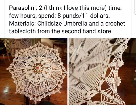 How to make a cheap, easy, one of a kind, lace parasol diy Lace Parasol Diy, Steampunk Parasol Diy, How To Make A Parasol, Diy Parasol, Parasol Diy, Victorian Diy, Creepy Crochet, Aesthetic Crafts, Crafty Witch