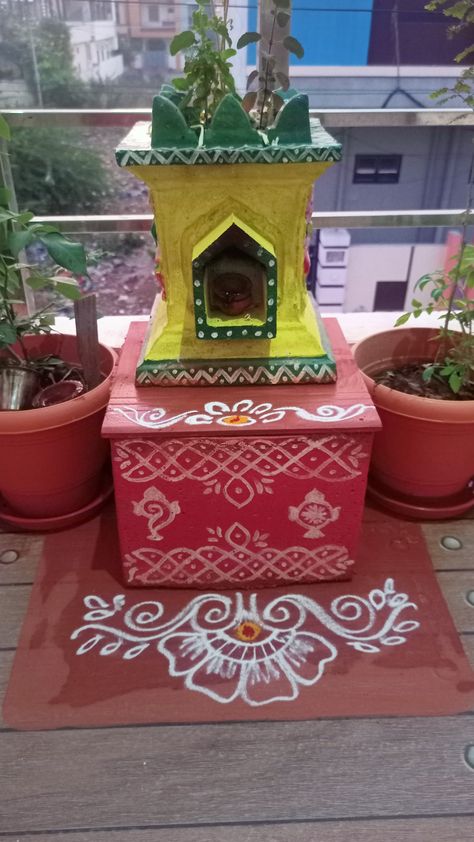 Thulasi Kota Designs, Tulasi Decoration, Tulasi Pot Designs Painting, Thulasi Plant Decoration, Thulasi Plant, Tulsi Pot, Baby Room Wall Stickers, Flower Room Decor, Simple Kurta