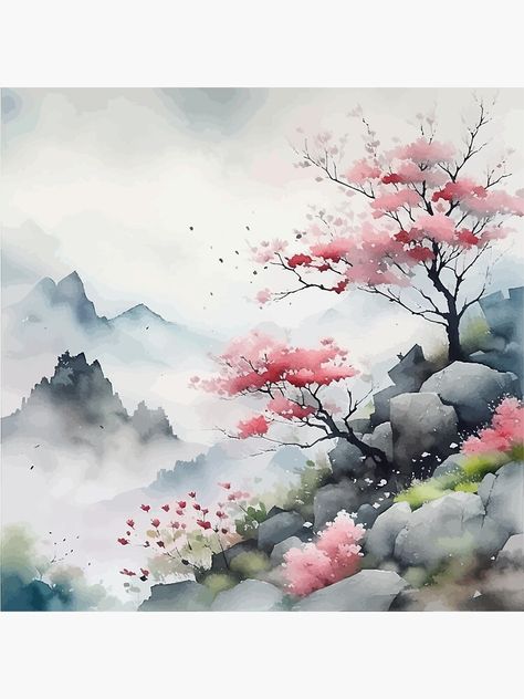 "Sakura Watercolor" Sticker for Sale by Grypis | Redbubble Sakura Watercolor, Japan Watercolor, Japanese Watercolor, Watercolor Stickers, Watercolor Flower Art, Painting Art Lesson, Watercolor Landscape Paintings, Watercolor Flowers Paintings, Watercolor Canvas