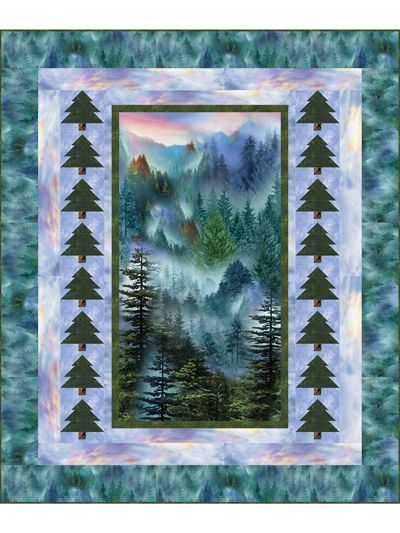 Quick & Easy Lap Quilt Patterns - Mountain Forest Quilt Pattern Forest Queen, Forest Quilt, Rustic Blankets, Panel Quilt Patterns, Lap Quilt Patterns, Log Cabin Quilt Pattern, Fabric Panel Quilts, Simple Tree, Timeless Treasures Fabric