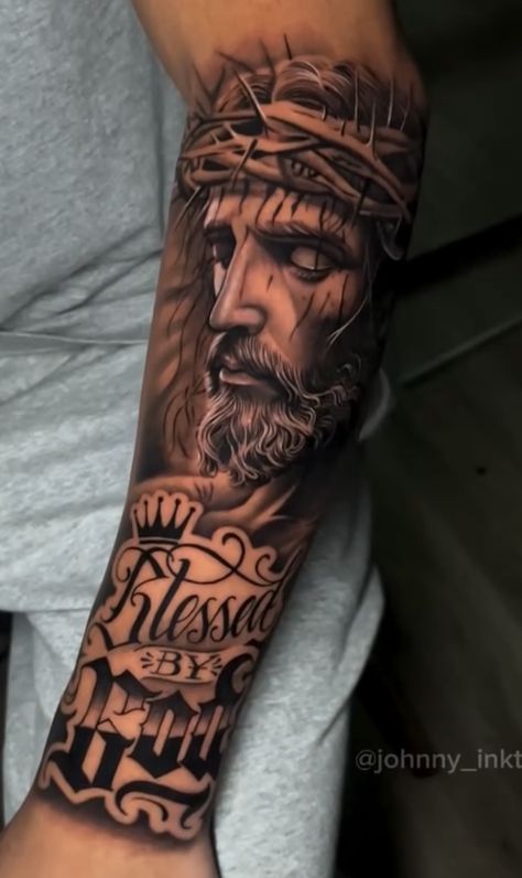 Men Forearm Tattoos Sleeve, Tattoo Jesus Cristo, Jesus Forearm Tattoo, Jesus Tattoo Sleeve, Forearm Cover Up Tattoos, Christian Sleeve Tattoo, Arm Tats, Men Tattoos Arm Sleeve, Forearm Sleeve Tattoos