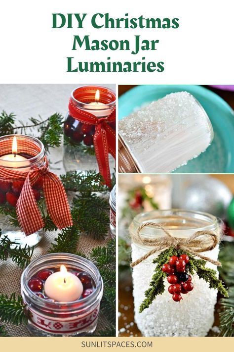 Light up your holiday decor with these DIY mason jar luminaries! Perfect for adding a cozy, festive glow to any room. Easy to make and fun for the whole family, they’re a must-try Christmas craft! Diy Christmas Luminaries Outdoor, Jars With Lights Inside Diy, Diy Mason Jar Christmas Decor, Christmas Luminaries Diy, Mason Jar Luminaries Diy, Jam Jar Crafts, Christmas Luminaries, Luminary Diy, Christmas Jar Gifts