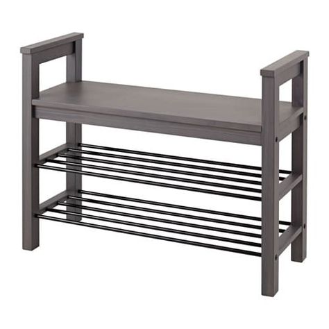 HEMNES Bench with shoe storage - dark gray/stained - IKEA Hemnes Bench, Shoe Storage White, Ikea Bank, Hemnes Shoe Cabinet, Ikea Shoe, Small Foyer, Diy Shoe Rack, Ikea Hemnes, Shoe Bench