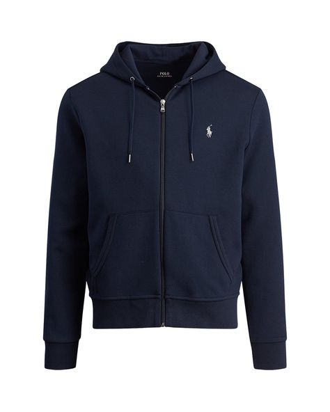 Ralph Lauren Mens Double-Knitted Full-Zip Hoodie Aviator Navy Whether you're off to the gym or running weekend errands, this classic Ralph Lauren zip hoodie is an easy toss-and-go layer thanks to its washed cotton-blend fleece. Made from sleek, double-knitted fabric, this soft hoodie is an easy match for joggers or jeans.  FEATURES   58% polyester, 42% cotton  Drawstring hood. Full-zip front with a signature zip pull.  Split kangaroo pocket.  Signature Ralph Lauren embroidered pony at the l Double M, Polo Ralph Lauren Hoodie, Polo Ralph Lauren Sweatshirt, Ralph Lauren Hoodie, Ralph Lauren Sweatshirt, Jogging Bottoms, Sweat Hoodie, Pull Sweat, Double Knit