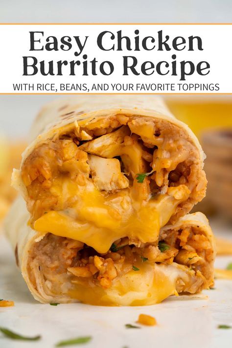 Burritos Recipe Chicken, Chicken And Rice Wraps, Chicken And Cheese Burritos, Easy Burritos Recipe, Chicken Cheese Wrap, Chicken Burritos Easy, Baked Burritos Chicken, Mexican Chicken Burritos, Burritos With Rice