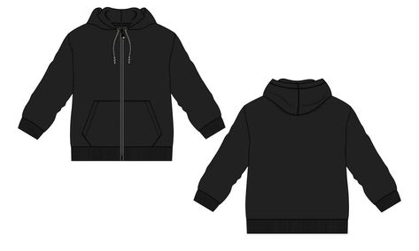 Full Zip Hoodie Template, Technical Fashion Drawing, Sweatshirt Technical Drawing, Hoodie Tech Pack, Oversized Hoodie Technical Drawing, Technical Outerwear With Double-lined Hood And Long Sleeve, Color Template, Fashion Drawing Sketches, Back View