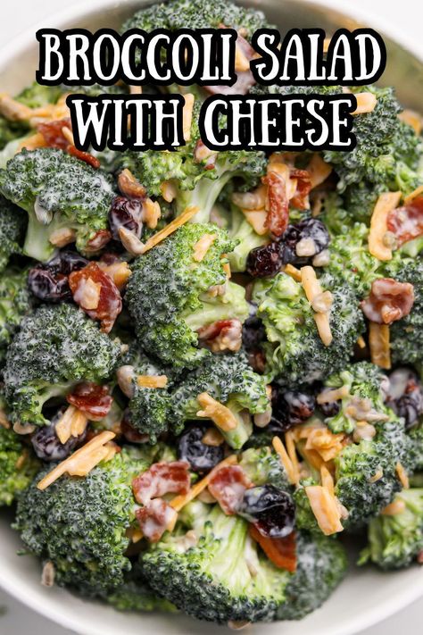 Whether you're looking for a crunchy summer salad or something to bring to your next potluck, this creamy broccoli salad recipe is sure to be a hit! Featuring crispy bacon, sharp cheddar cheese, and crunchy sunflower seeds, this easy recipe is perfect served cold and can even be made ahead of time! Broccoli Salad With Bacon, Cold Broccoli Salad Recipes, Broccoli Salad With Cheese, Creamy Broccoli Salad Recipe, Creamy Broccoli Salad, Broccoli Salad Bacon, Broccoli Salad Recipe, Fresh Broccoli, Broccoli Cheddar