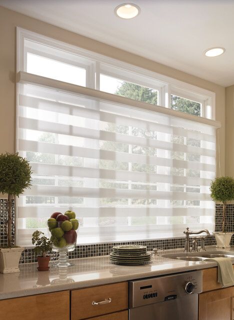 Picture Window Treatments, Blinds For Large Windows, Kitchen Window Blinds, Kitchen Window Coverings, Kitchen Shades, Diy Window Treatments, Horizontal Blinds, House Blinds, Decor Ikea