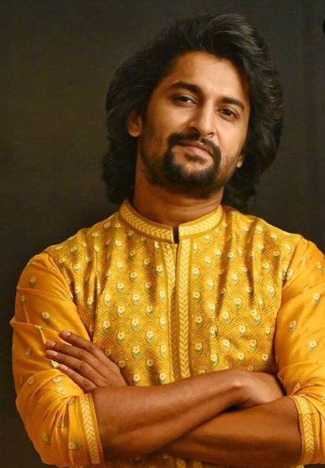 Actor nani in Yellow kurta set by Anita Dongre! | Fashionworldhub Dasara Movie Nani, Nani Pics Hero, Nani Actor, Art Photography Women, Yellow Kurta, Wedding Photoshoot Poses, Anita Dongre, Actors Images, Photo Pose For Man