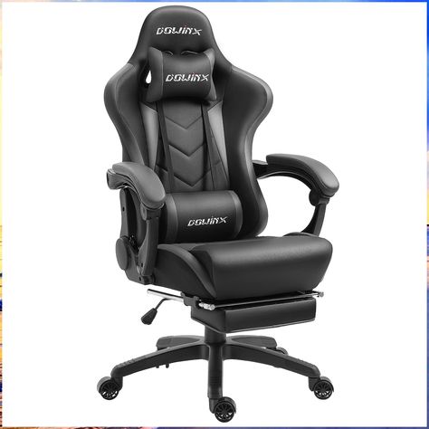 Dowinx Gaming Chair Ergonomic Office Recliner for Computer with Massage Lumbar Support, Racing Style Armchair PU Leather E-Sports Gamer Chairs with Retractable Footrest (Black&Gray) Best Recliner Chair, Gamer Chair, Chaise Gaming, Ergonomic Computer Chair, Office Armchair, Chair With Footrest, Races Style, E Sports, Ergonomic Office