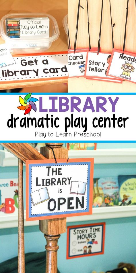 Preschoolers love dramatic play. They get to practice their verbal skills, writing, reading, and even math skills. This library dramatic play center was great for our students during our fairy tale theme. It was pretty simple to set up and our students really enjoyed it. #dramaticplay #preschoolactivities Library Dramatic Play, Dramatic Play Activities, Preschool Library, Dramatic Play Themes, Dramatic Play Center, Purposeful Play, Library Week, Play Props, Library Themes