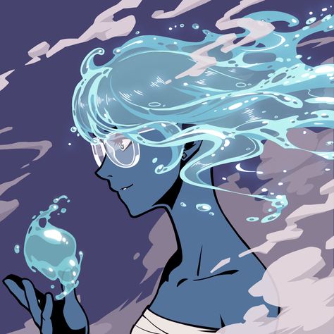 Water Hair Anime, Water Hair Character, Water Powers Drawing, Water Spirit Character Design, Water Hair Art, Water Elemental, Skins Characters, Water Power, Water People