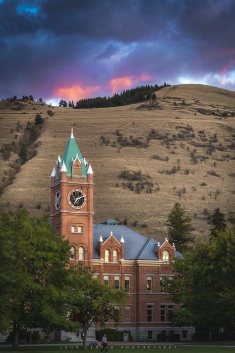 University of Montana in Missoula, Main Hall and Mount Sentinel | Sunset on Sentinel by John Center Montana University, College Visits, University Of Montana, Montana Homes, University Of Maine, Montana State, Big Sky Country, Home Of The Brave, Land Of The Free