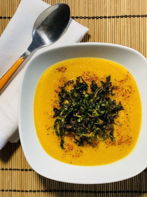 Carrot, lentil and miso soup – The Gourmet Gays Miso Lentil Soup, Miso Soup Ingredients, Crispy Seaweed, Vegetable Sticks, Miso Soup, Bowl Of Soup, Red Lentil, Lentil Soup, Vegetable Stock