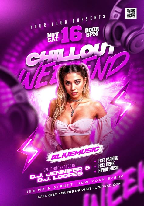 Free Flyer | Night Club Weekend Music DJ Party Flyer PSD | Flyer PSD Typography Psd, Free Psd Poster, Banner Reference, Weekend Music, Dj Party Flyer, Spa Flyer, Free Psd Flyer Templates, Nightclub Design, Free Psd Flyer