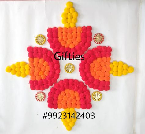 Beautiful Pompom based Rangoli Diya Mat for the upcoming festive season... ping for more... Pompom Rangoli Designs, Pom Pom Rangoli Designs, Pom Pom Mat, Diwali Crafts, Diwali Drawing, Diya Rangoli, Diya Decoration, Paper Art Design, Rangoli Ideas