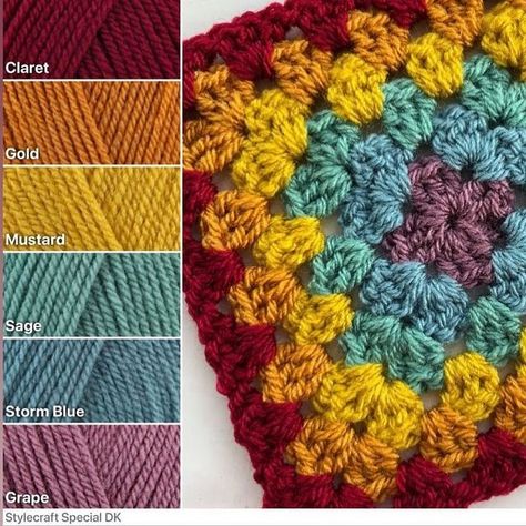 Crochet Studio on Instagram: "Rainbows and granny squares are the perfect combination! Such a beautiful square in Stylecraft Special Dk by @kerryandtheboys The Crochet Studio App is now available in the App Store and Google Play Store. It’s completely free to download and use. Just search ‘Crochet Studio’ or use the links in ‘get the App’ highlight at the top of our grid. #grannysquares #autumncrochet #grannystripes #grannysquareblanket #grannysquarelover #crochetersofinstagram #crochet #cro Crochet Blanket Colors, Crochet Studio, Stylecraft Special Dk, Yarn Color Combinations, Temperature Blanket, Studio App, Hex Color Palette, Paint Color Inspiration, Crochet Blanket Afghan