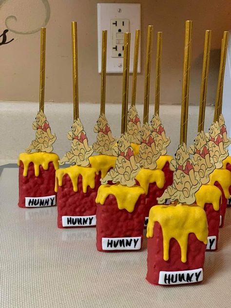 Winnie The Pooh Rice Krispy Treats, Cakecycle Pops, Winnie The Pooh Rice Crispy Treats, Winnie The Pooh Strawberries, Chocolate Covered Strawberries Bouquet, Winnie The Pooh Cake, Themed Treats, Pooh Party, Winnie The Pooh Themes