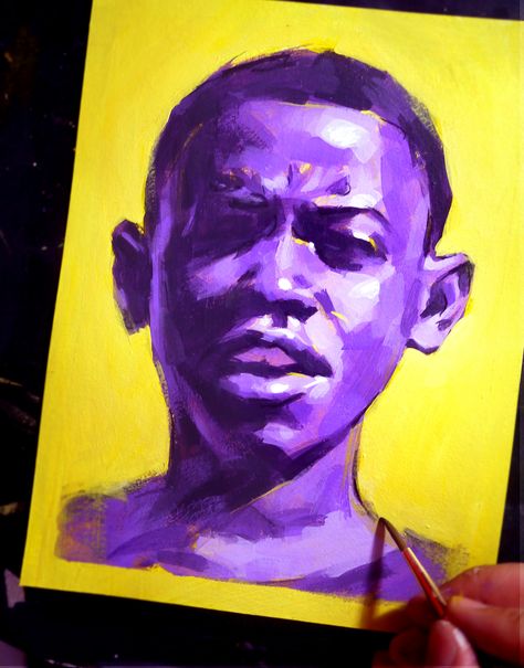 Blurred Face Painting, Monochromatic Painting Portraits, Crayon Portrait, Purple Paintings, Purple Portrait, Monochromatic Painting, Animal Line Drawings, Purple Painting, Colour Painting