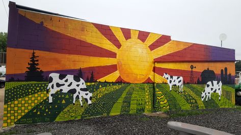 Farm Mural in Oshkosh (Garden County) Dairy Farm Painting, Barn Mural, Farm Wall Mural, Garden Mural Outdoor Wall Art, Farm Mural Painting, Farm Mural Wall Decor, Farm Animal Mural, Cow Mural, Community Garden Mural