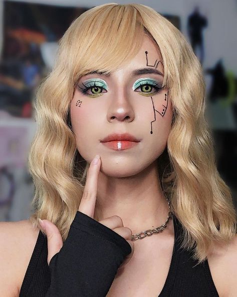 Robot Makeup, Techwear Girl, Cyberpunk Costume, Cyberpunk Makeup, Futuristic Makeup, Alien Makeup, Anime Cosplay Makeup, Neon Makeup, Rave Makeup