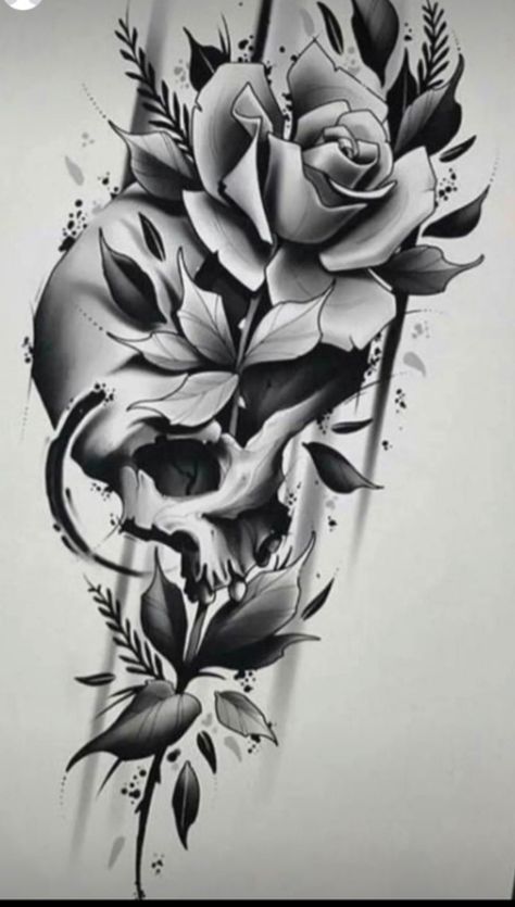 This I'd dope too Skull Tattoo Flowers, Skull With Roses, Skull Rose Tattoos, Rose Tattoo Sleeve, Tattoo Flowers, Black Rose Tattoos, Tattoo Zeichnungen, Rose Skull, Skulls Drawing