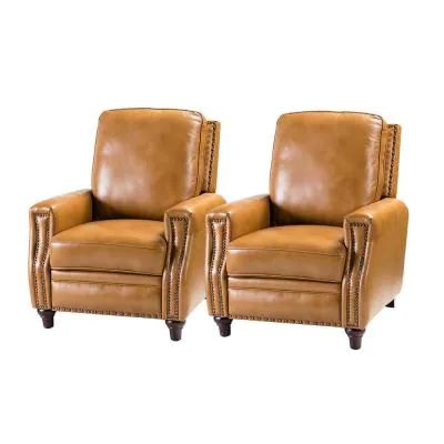 Theresa Camel Cigar Genuine Cigar Leather Recliner with Nailhead Trim (Set of 2) Moody Den, Chair Recliner, Leather Recliner Chair, Leather Recliner, Mid Century Modern Style, Nailhead Trim, Modern Retro, Leather Chair, Art Of Living