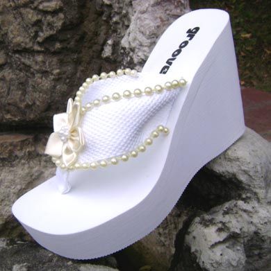 Elevated Platform Bridal Flip Flops for weddings and receptions Sneakers Wedding, Bride Heels, Bridal Flip Flops, Wedding High Heels, Easy Spells, Beaded Shoes, Platform Wedges Shoes, Platform Flip Flops, Wedges Shoes