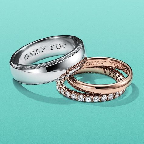 80.8k Likes, 858 Comments - Tiffany & Co. (@tiffanyandco) on Instagram: “Engrave a personal message on your Tiffany band for a ring as unique as your love story.…” Tiffany And Co Wedding Ring, Tiffany And Co Wedding, Tiffany Band, Wedding Rings Couple, Wedding Ring Couple, Beautiful Wedding Ring Sets, Tiffany Wedding Rings, Tiffany Engagement, Tiffany And Co Jewelry