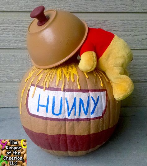 winnie-the-pooh-honey-pot-pumpkin #winniethepooh #halloweenpumpkins  #paintedpumpkins #halloween Painting Ideas Winnie The Pooh, Honey Pot Pumpkin, Pooh Pumpkin, Winnie The Pooh Honey Pot, Winnie The Pooh Pumpkin, Pooh Honey Pot, Disney Pumpkin Painting, Pumpkin Decorating Diy, Halloween Pumpkin Crafts