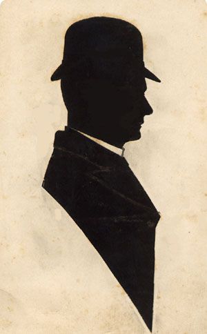 Victorian Man Silhouette | ABOVE] Profile portrait by George Azariah Lloyd. [ PICTURE: Courtesy ... Wall Painting Frames, Hat Silhouette, Victorian Man, Creepy Houses, Book Cover Design Inspiration, Silhouette Stencil, Bowler Hat, Vintage Silhouette, Simple Illustration