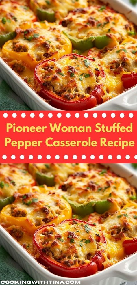 Looking for a hearty dinner idea? This Pioneer Woman Stuffed Pepper Casserole is bursting with flavor, featuring savory ground beef and fresh veggies. It's an easy casserole recipe that the whole family will love. Rice And Peppers, Easy Casserole Recipe, Pepper Casserole, Yummy Casserole Recipes, Stuffed Pepper Casserole, Beef Rice, Stuffed Pepper, Hearty Casseroles, Pioneer Woman Recipes