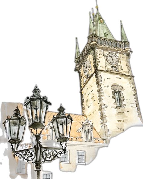 Prague. Czech Republic. Watercolor. Pen. Graphic. Sketch design. Old town Graphic Sketch, Prague Czech Republic, Prague Czech, Travel Scrapbook, Word Wall, Prague, Czech Republic, Old Town, Sketch