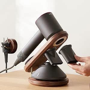 ERGONOW Walnut Wood Hair Dryer Holder Stand for Dyson Supersonic Hair dryer Diffuser and Nozzles, Heavy Wood Stand Base, Magnetic Stand Holder, Bathroom Organizer (Walnut Hair Dryer+Cord Holder) Walnut Hair, Supersonic Hair Dryer, Magnetic Organizer, Hair Dryer Diffuser, Dyson Supersonic, Hair Dryer Holder, Cord Holder, Bathroom Tray, Bathroom Organizer