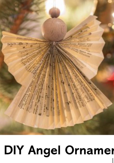 Hymnal Crafts, Angel Ornaments Diy, Music Christmas Ornaments, Sheet Music Crafts, Christmas Angel Crafts, Paper Angel, Music Ornaments, Christmas Sheet Music, Paper Christmas Ornaments