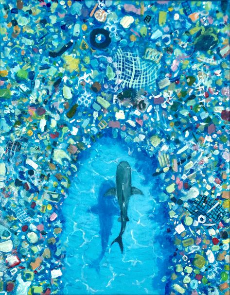 #ocean #globalwarming #pollution #art #acryliconcanvas #painting #seascapes #artforsale Art About Pollution Environment, Ocean Pollution Art Drawing, Whale Pollution Art, Ocean Waste Art, Animals Affected By Pollution, Plastic In The Ocean Art, Sea Plastic Pollution, Marine Pollution Illustration, Ocean Plastic Pollution Poster