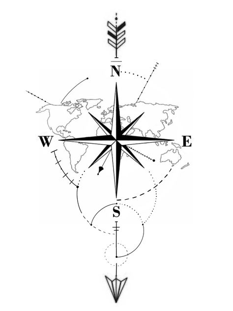 Rose Des Vents Tattoo, Compass Back Tattoo, Map Compass Tattoo, Tatto Clock, Tattoo Drawings Sketches, Sketches Cute, Geometric Compass Tattoo, Nautical Compass Tattoo, Compass And Map Tattoo