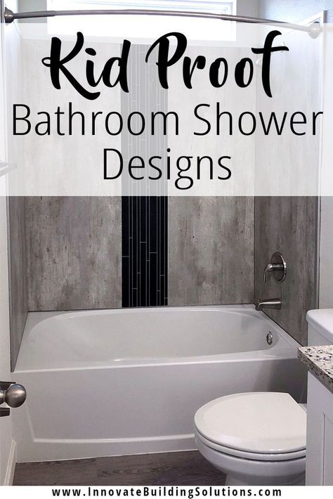 Check out these KID PROOF bathroom designs that are easy to clean and stylish! Great for your kids or your grandkids when they come to visit. | Innovate Building Solutions | #Bathroomremodel #KidsBathroom #HallwayBathroom | Bathroom Remodel | Bathroom Hallway | Kids Bathroom | Bathroom Remodeling Design Easy To Clean Bathroom Flooring, Practical Bathroom Design, Easy Clean Bathroom Design, Guest Kids Bathroom Ideas, Kids Bathroom Remodel Ideas, Kid Bathroom Remodel, Kid Friendly Bathroom Remodel, Kids Modern Bathroom, Children’s Bathroom