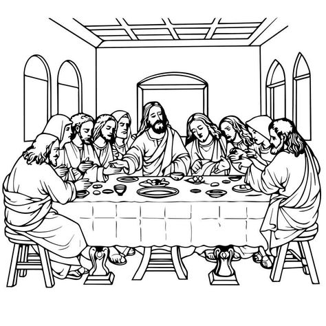 Last Supper Coloring Page, Leonardo Da Vinci Dibujos, Jesus Art Paintings, Last Supper Art, Jesus Last Supper, Creation Coloring Pages, Jesus Coloring Pages, Jesus Drawings, Jesus Teachings