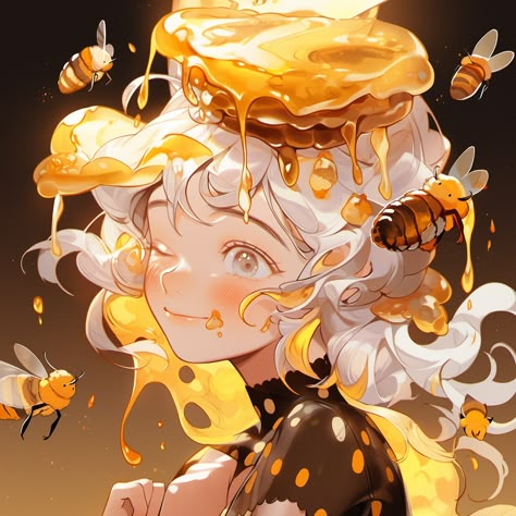 Bee Girl Character Design, Ambrosia Aesthetic, Bee Oc, Bee Illustration, Fantasy Wall Art, Anime Monsters, Cute Food Drawings, Abstract Art Wallpaper, Bee Art