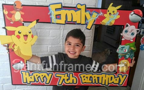 Bday Frame, Happy Birthday Pokemon, Pokemon Themed Party, Photo Booth Photo, Pokémon Party, Party Frame, Pokemon Photo, Pokemon Birthday Party, Birthday Photo Frame